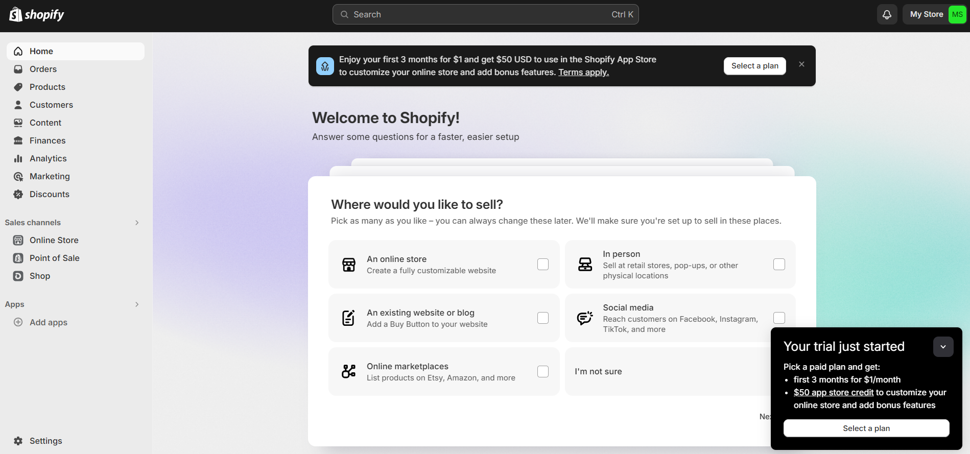 create a new shopify store