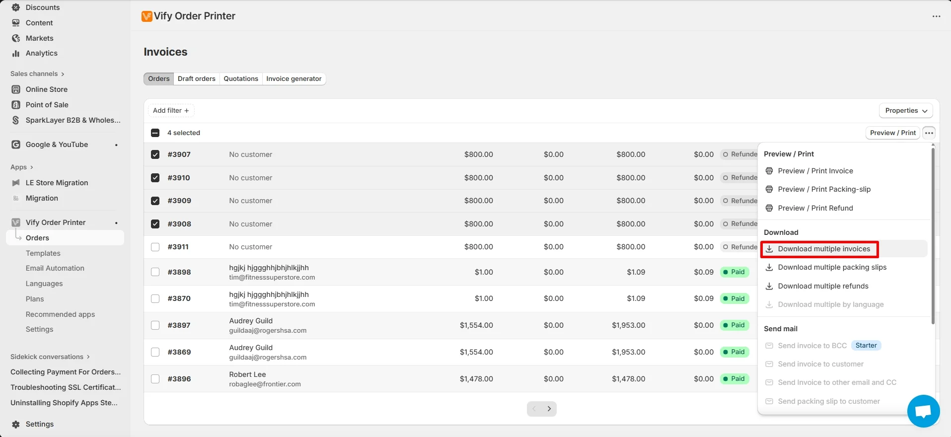 Download Shopify invoice