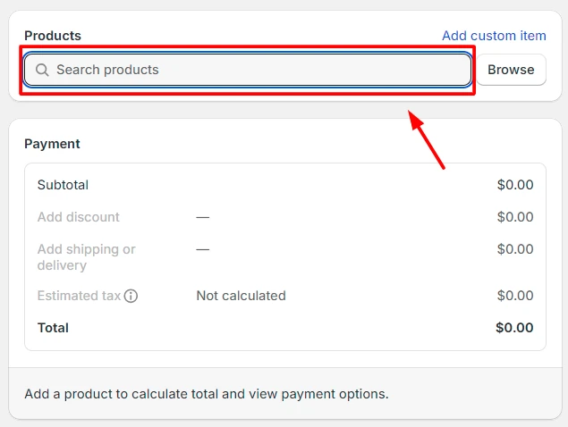 Click Search products box to enter products’ names 