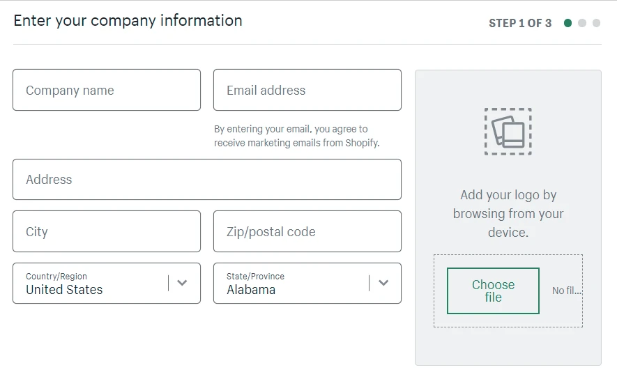 Fill in Enter your company information section