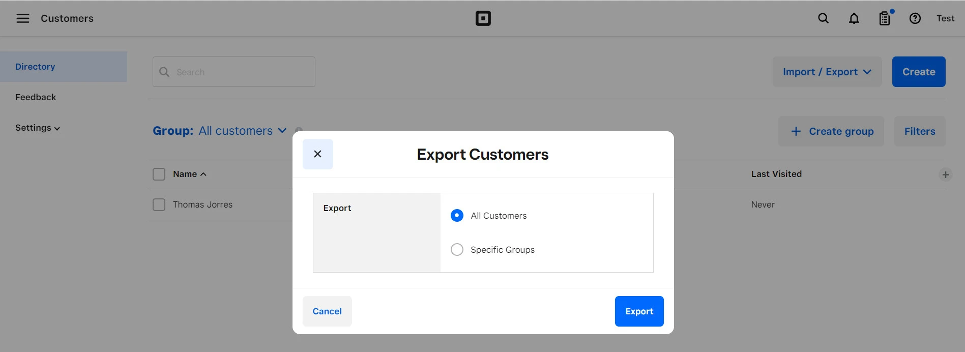 Export customer data within Square dashboard