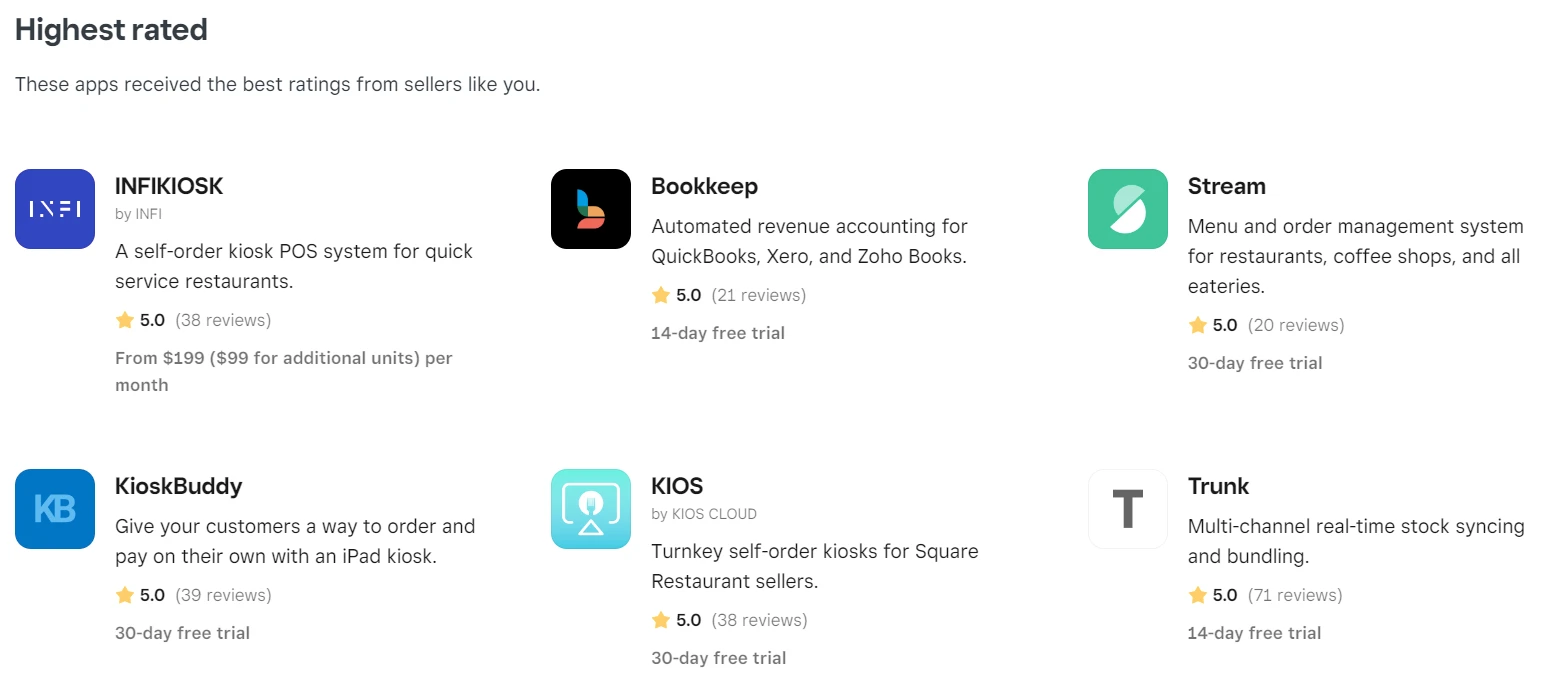 highest rated section in square app marketplace