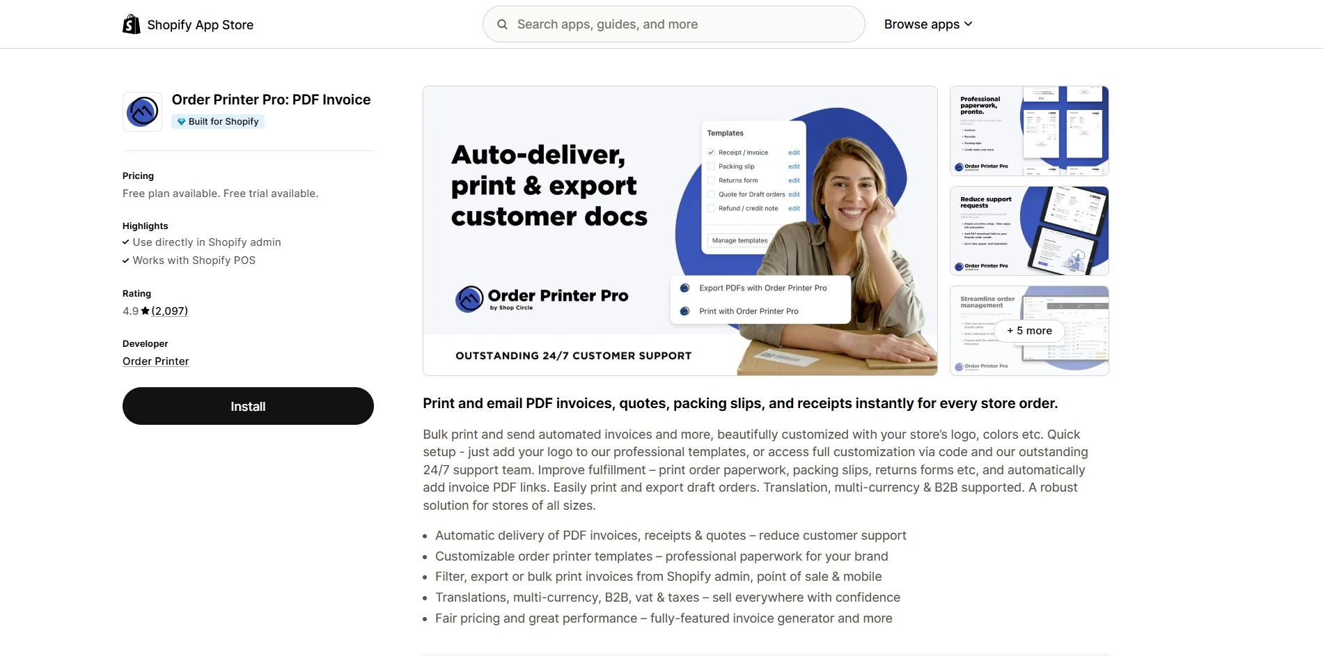 Order Printer Pro app on Shopify store