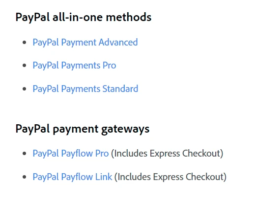 paypal payment methods