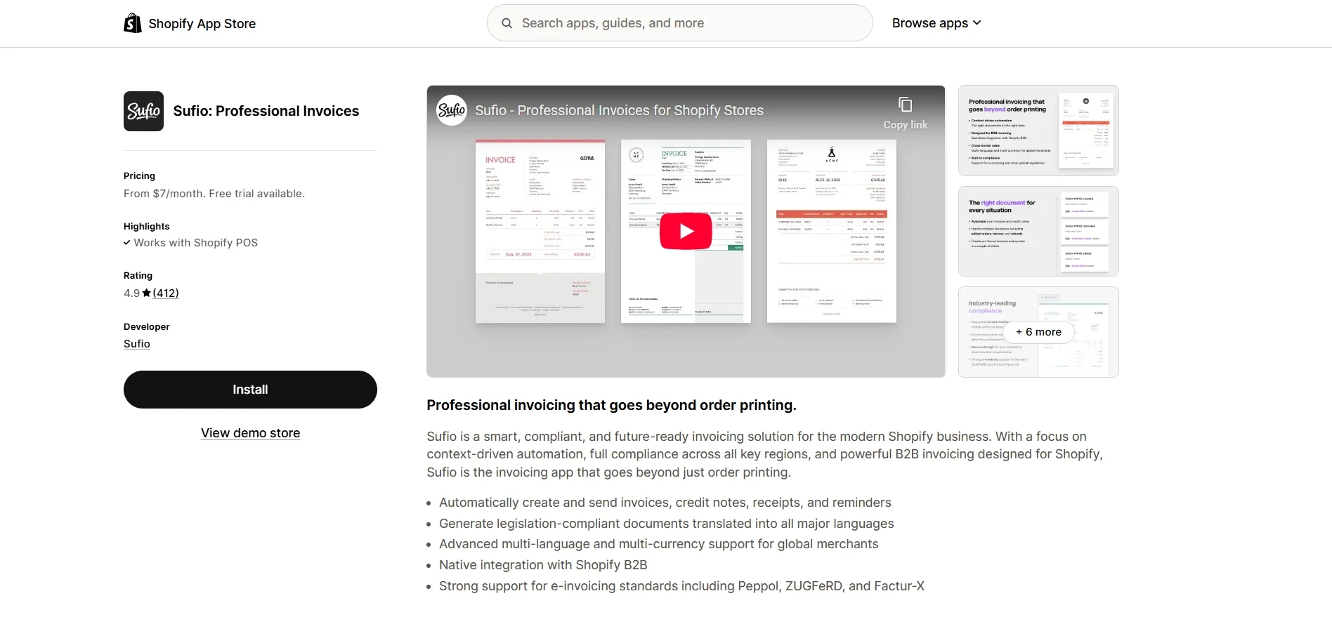 Stufio Professional Invoice app on Shopify store