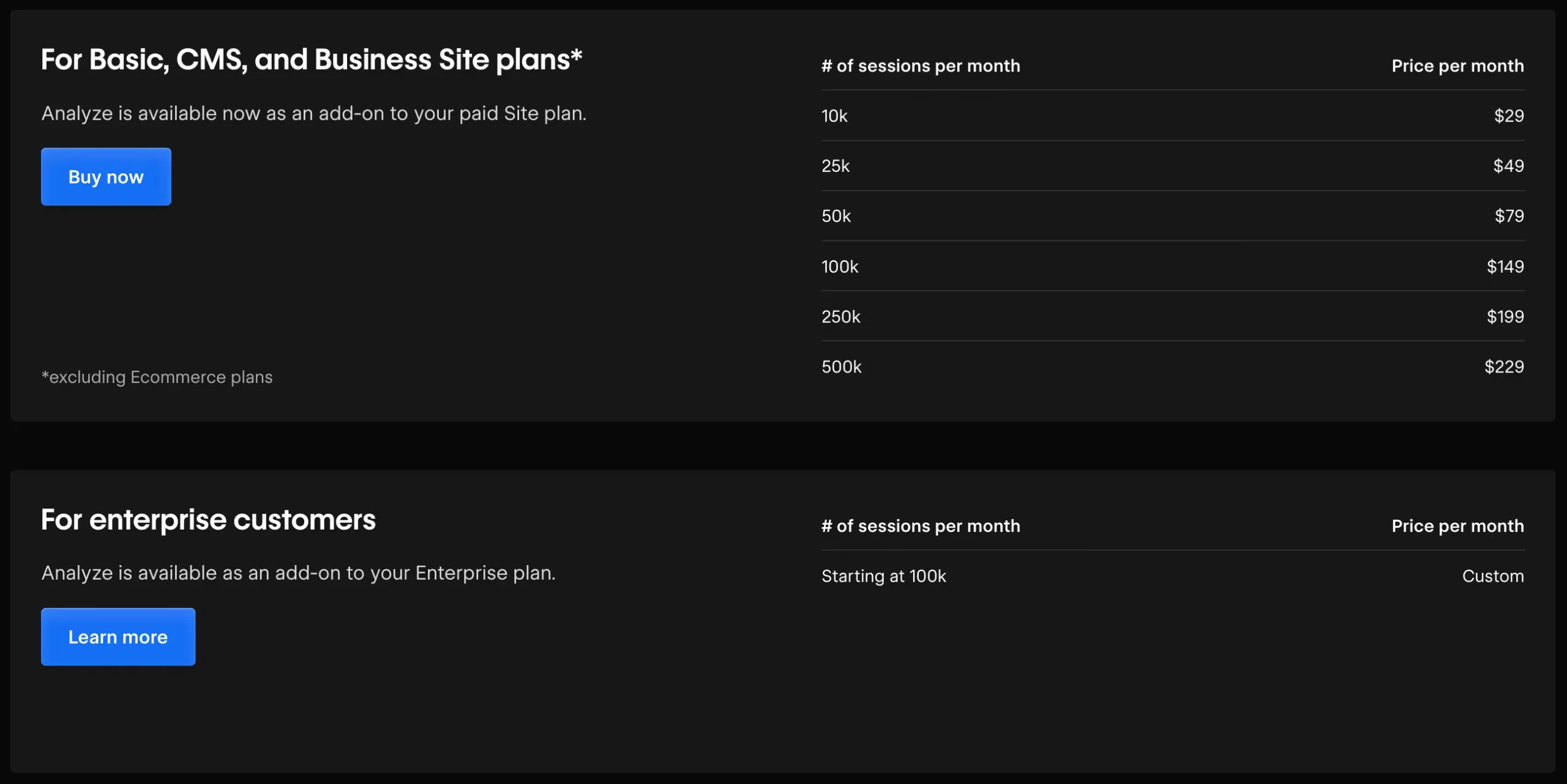 webflow analyze pricing