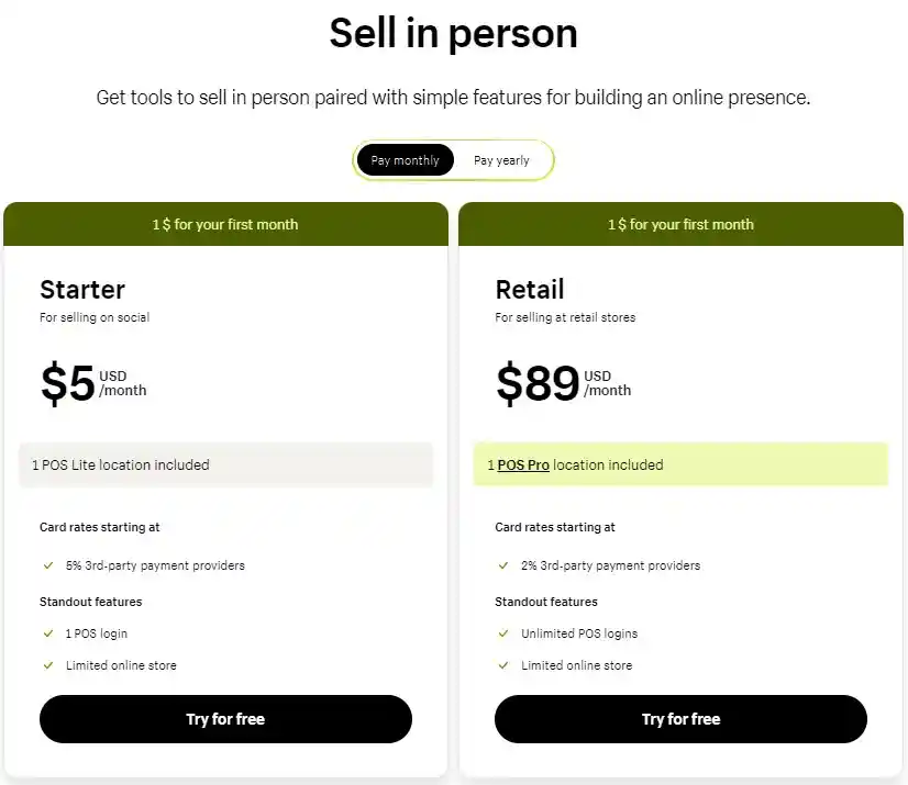 Shopify POS system pricing