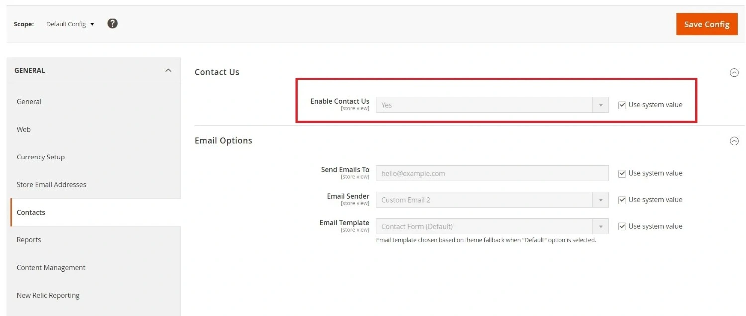 enable the magento contact form
