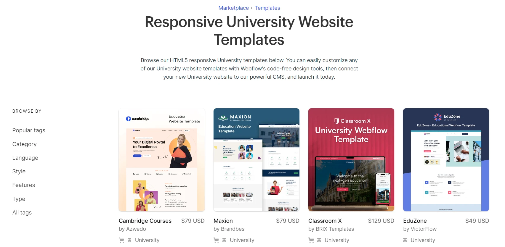 webflow university templates