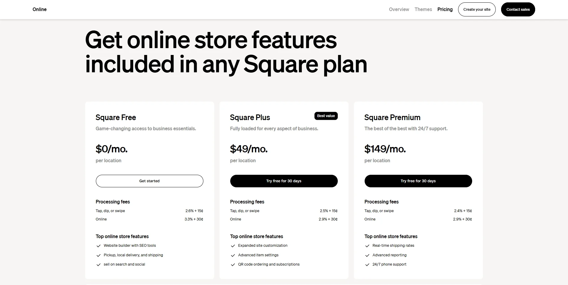 Square Online Store pricing