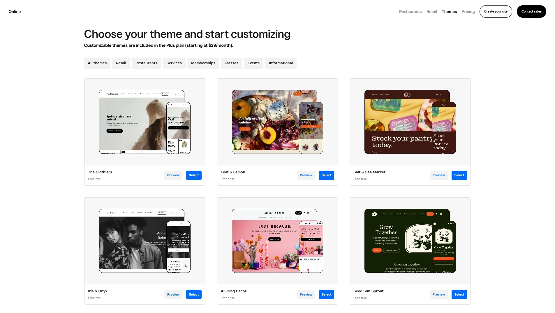 Square Online Store templates