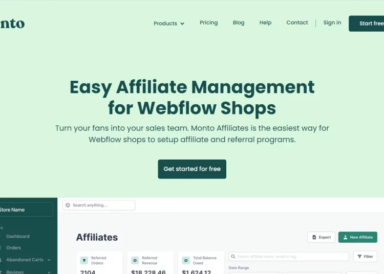 Affiliate App for Webflow | Monto is one