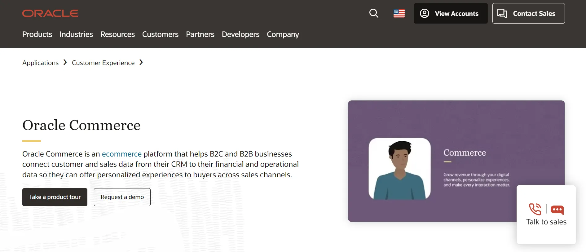 Oracle Commerce Cloud homepage