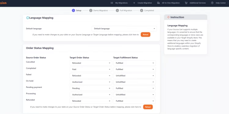 Language mapping & Order status mapping