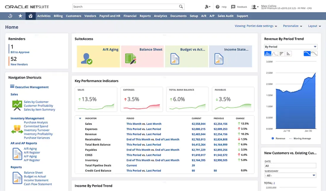 NetSuite management dashboard