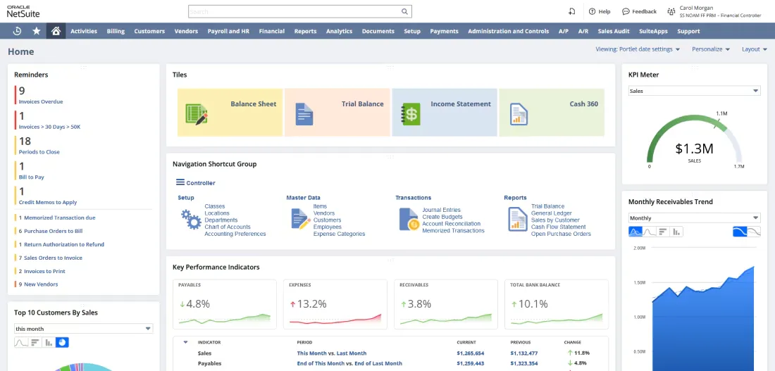 NetSuite management dashboard