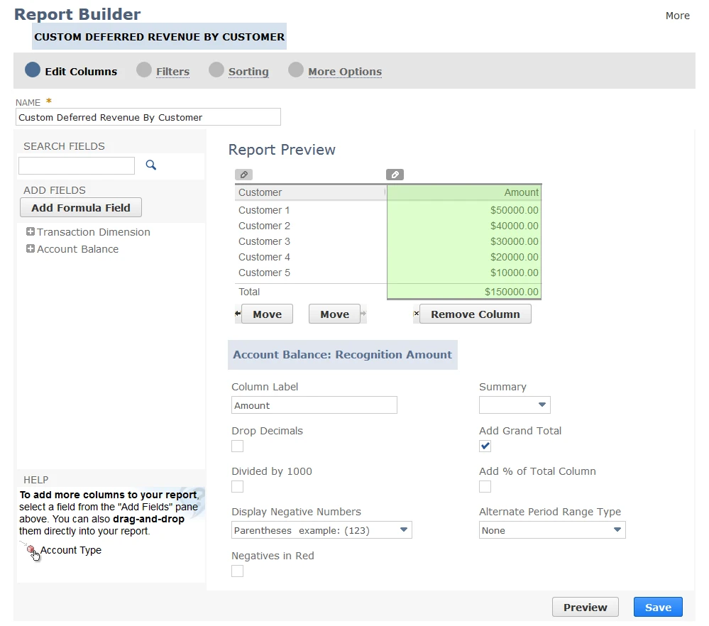 NetSuite report builder