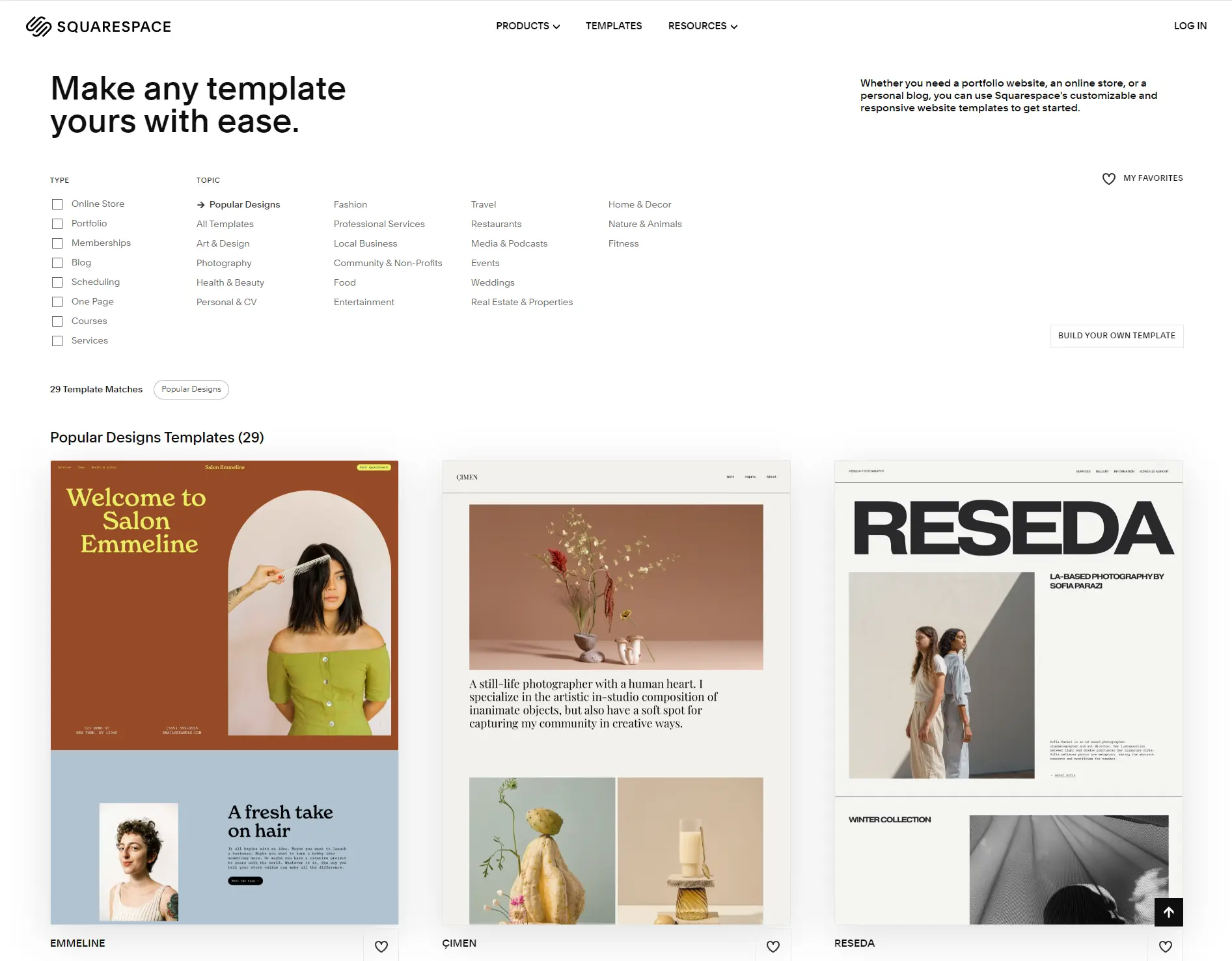 squarespace templates for personal plan