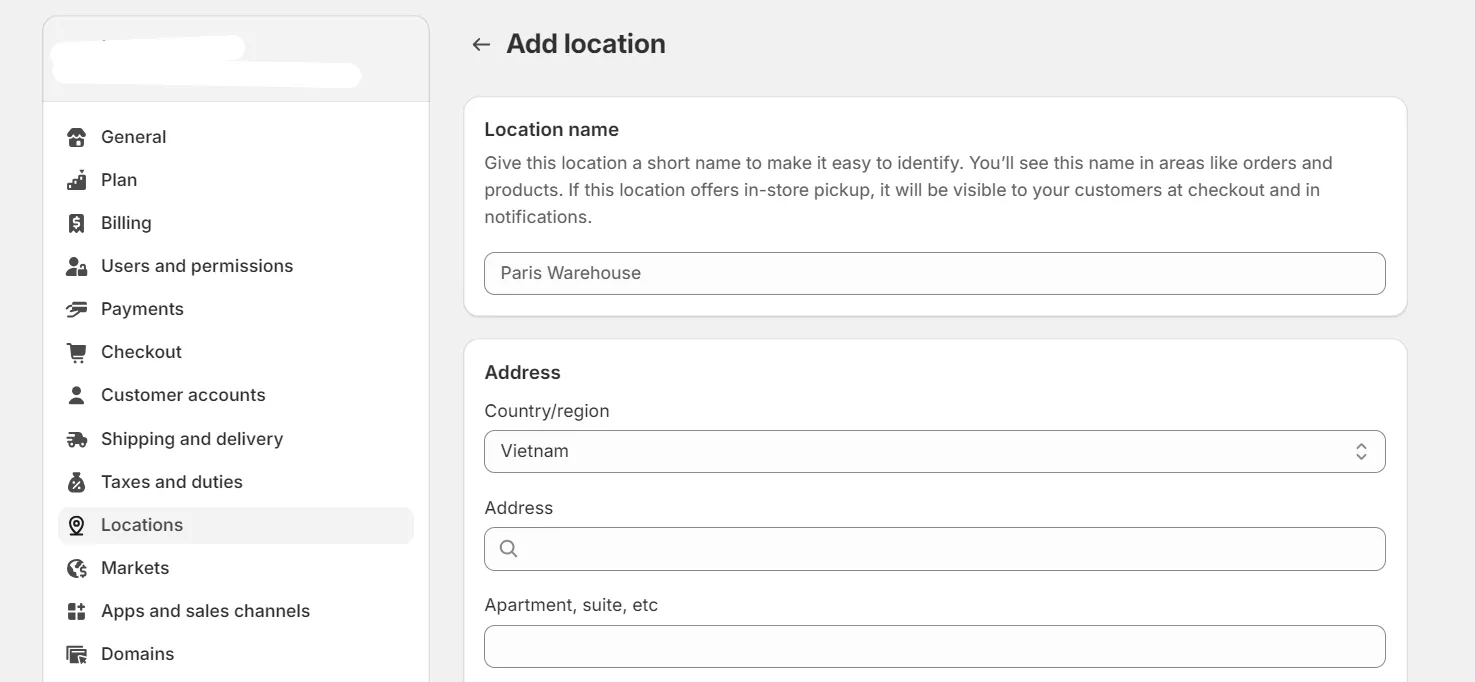 Add locations in Shopify