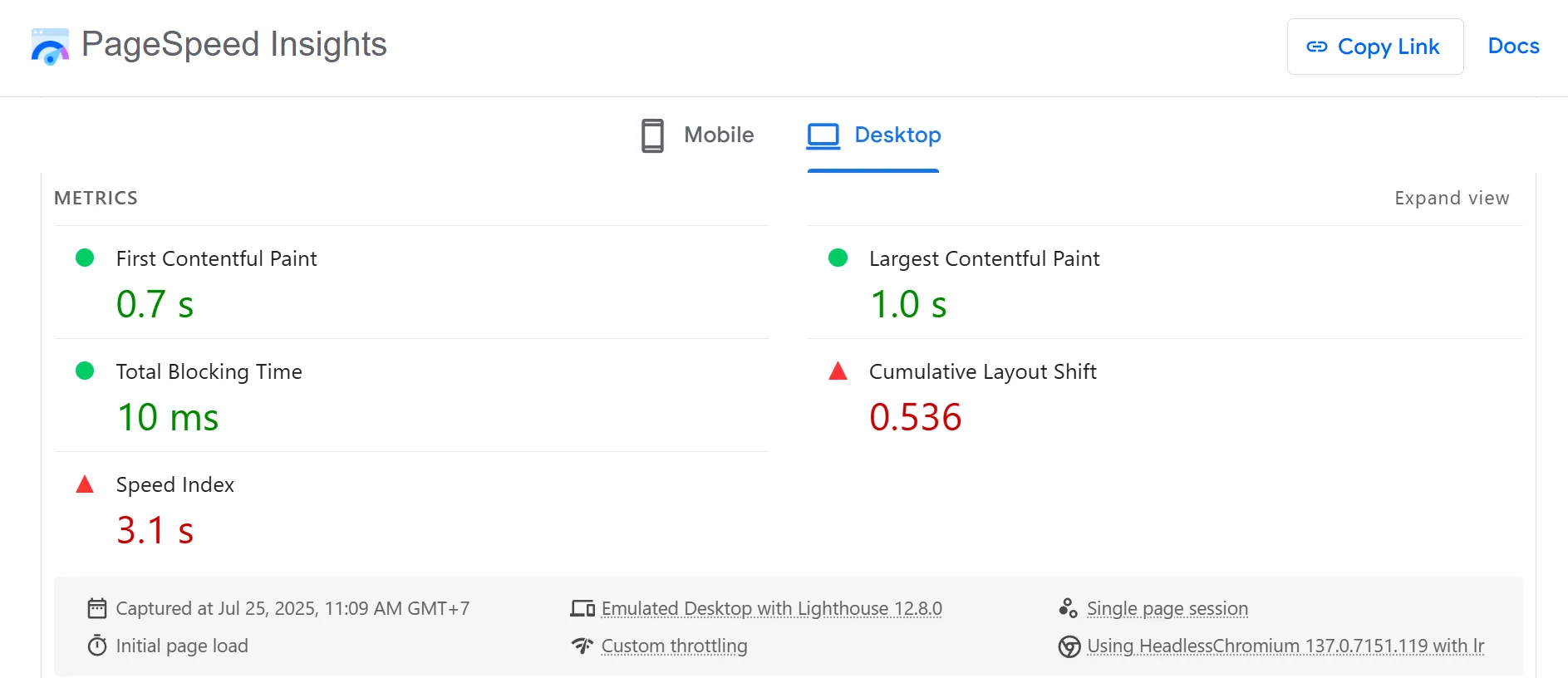 Gecko PageSpeed test