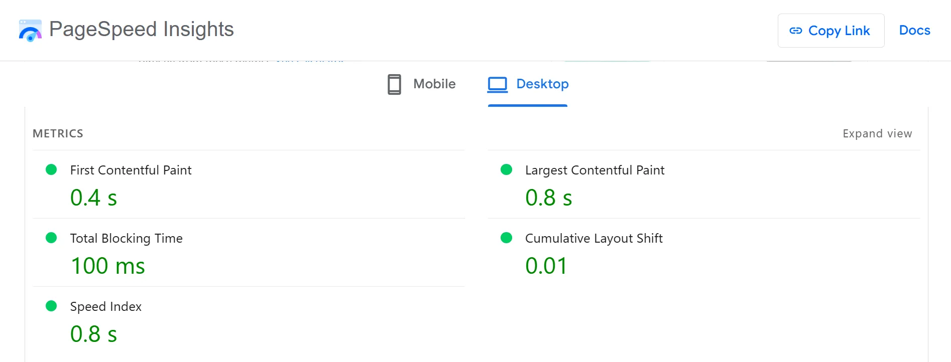 GeneratePress PageSpeed test