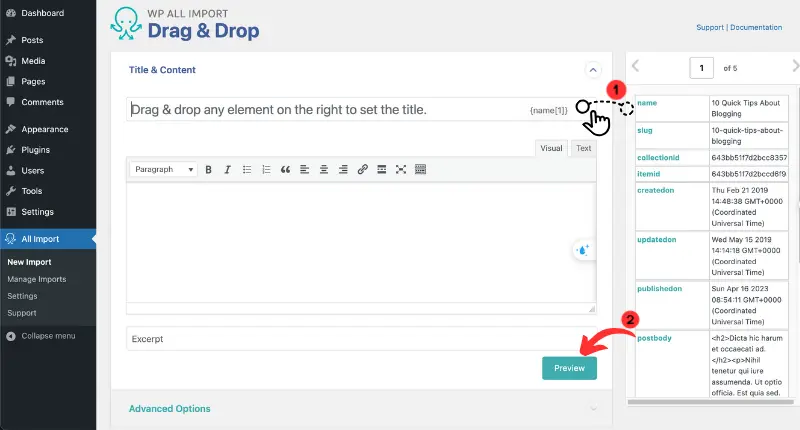 Drag and drop each Webflow data field