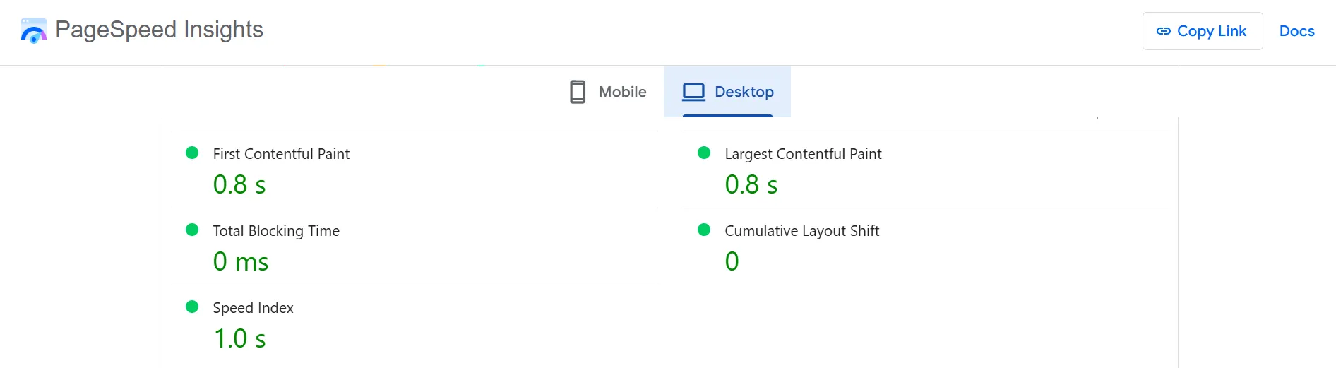 Kadence PageSpeed test