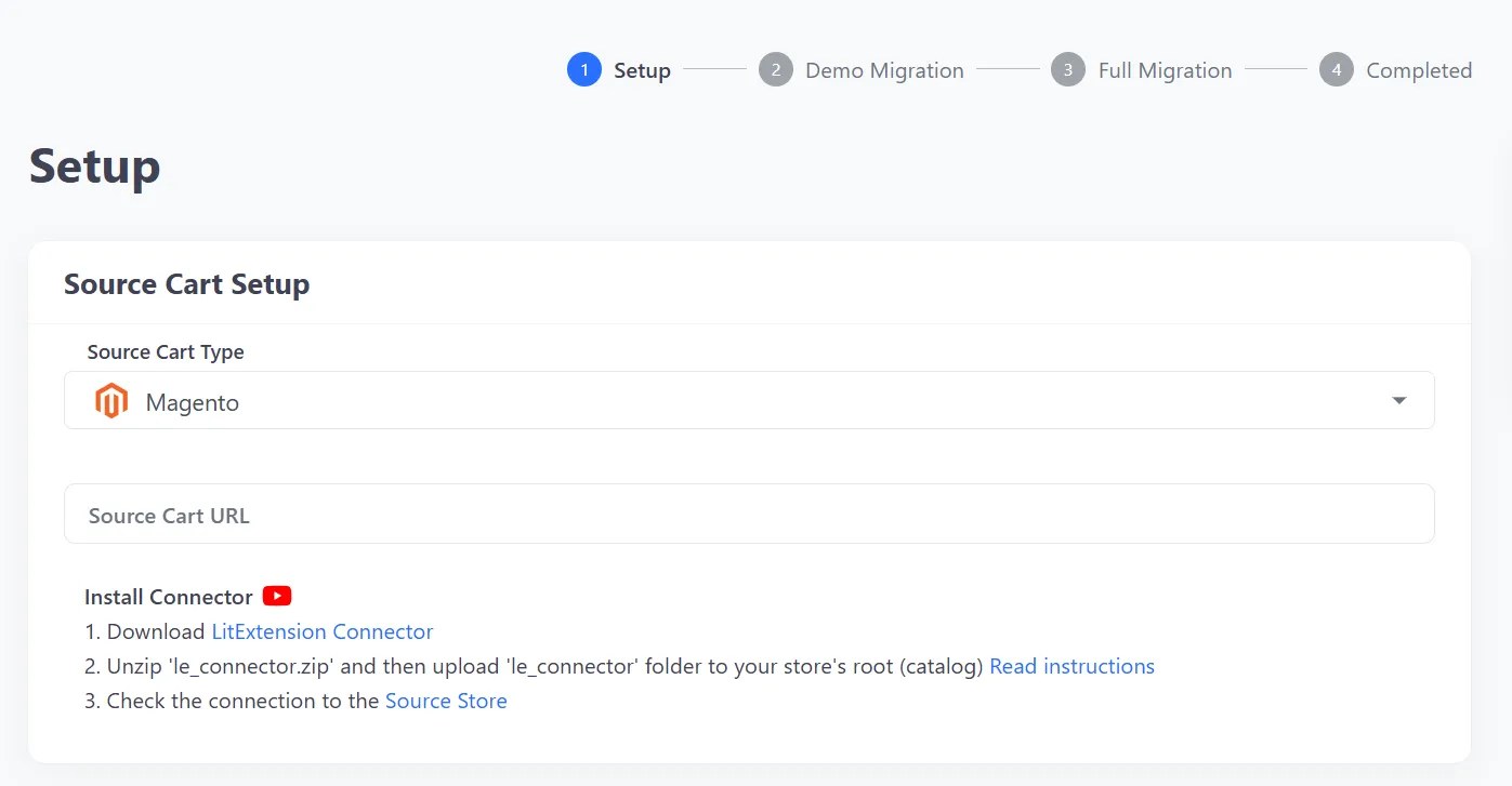 Step 1b. Set up your Source Cart (the store you're migrating from)