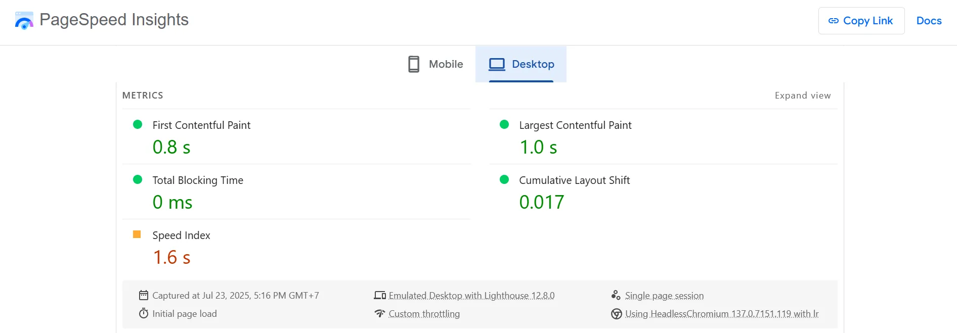 OceanWP PageSpeed test