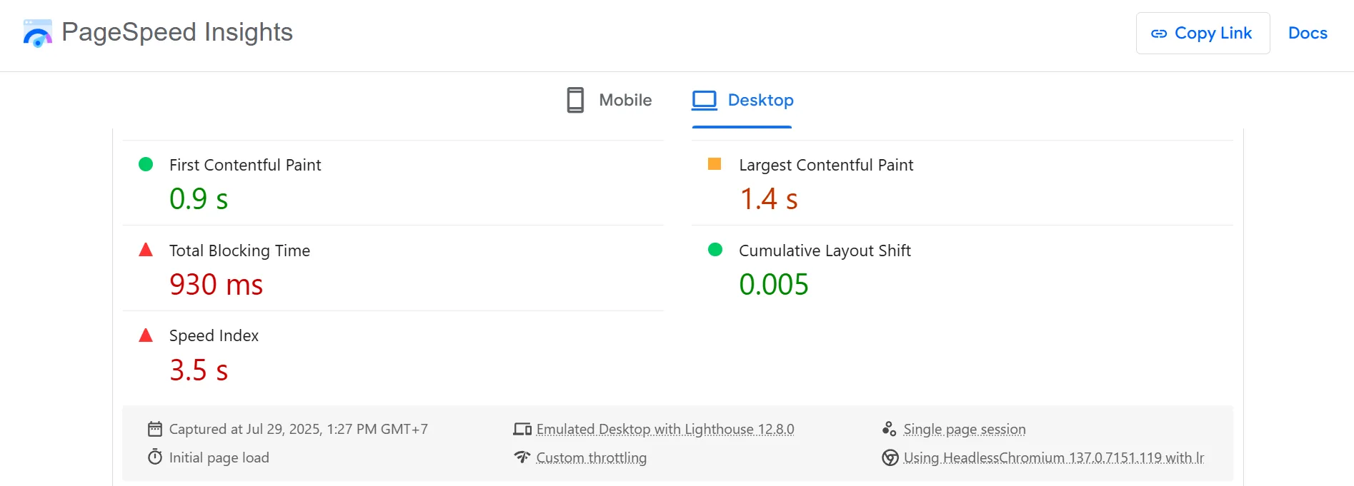 Porto PageSpeed test