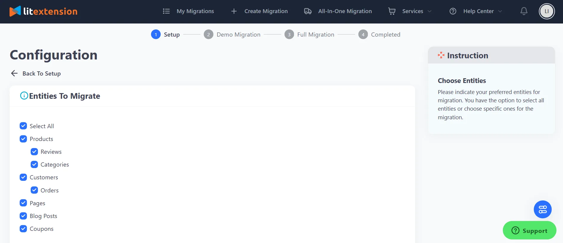 Step 2a. Select the entities that you want to migrate