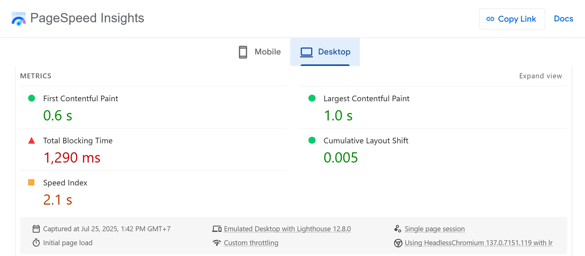 Shopkeeper PageSpeed test
