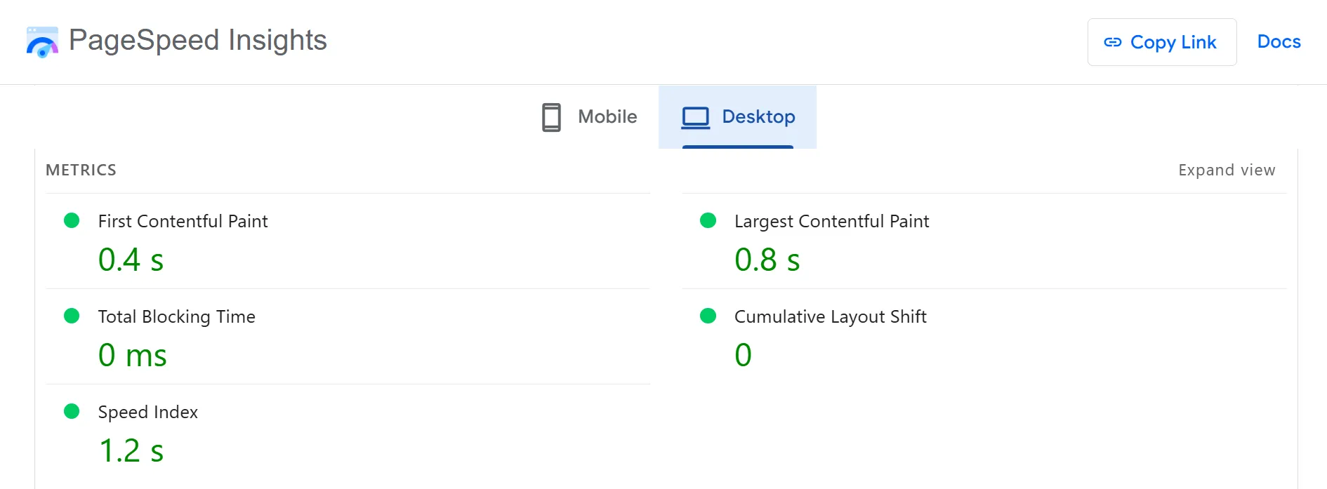 Shoptimizer PageSpeed test