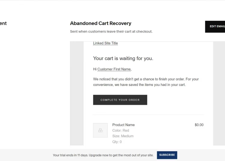 Squarespace’s abandoned cart recovery features