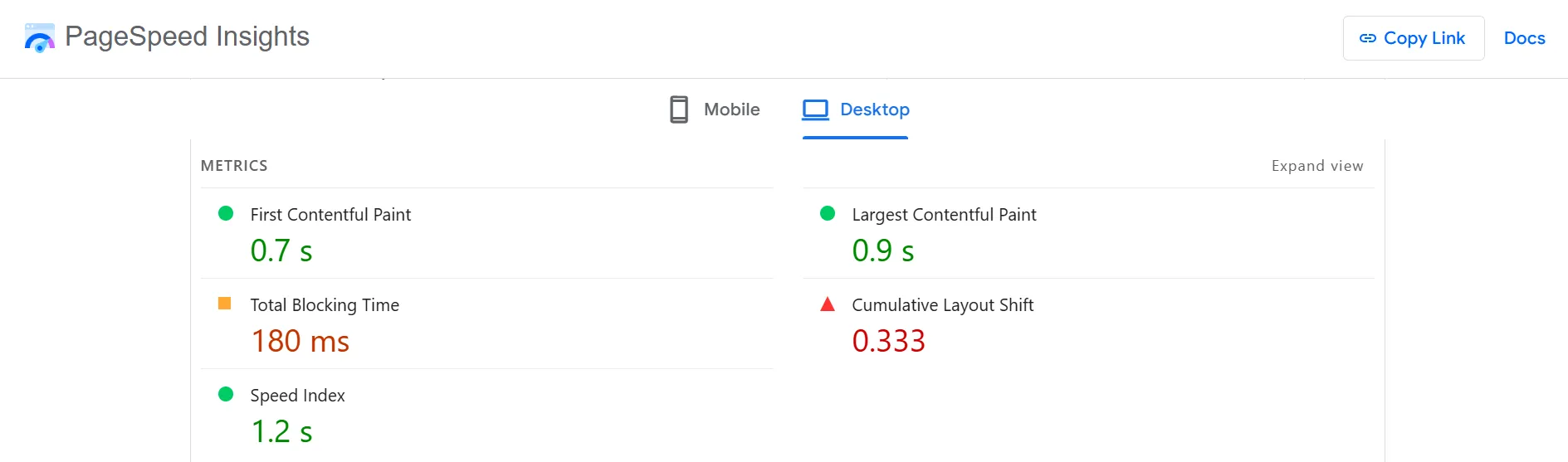 Storefront PageSpeed test