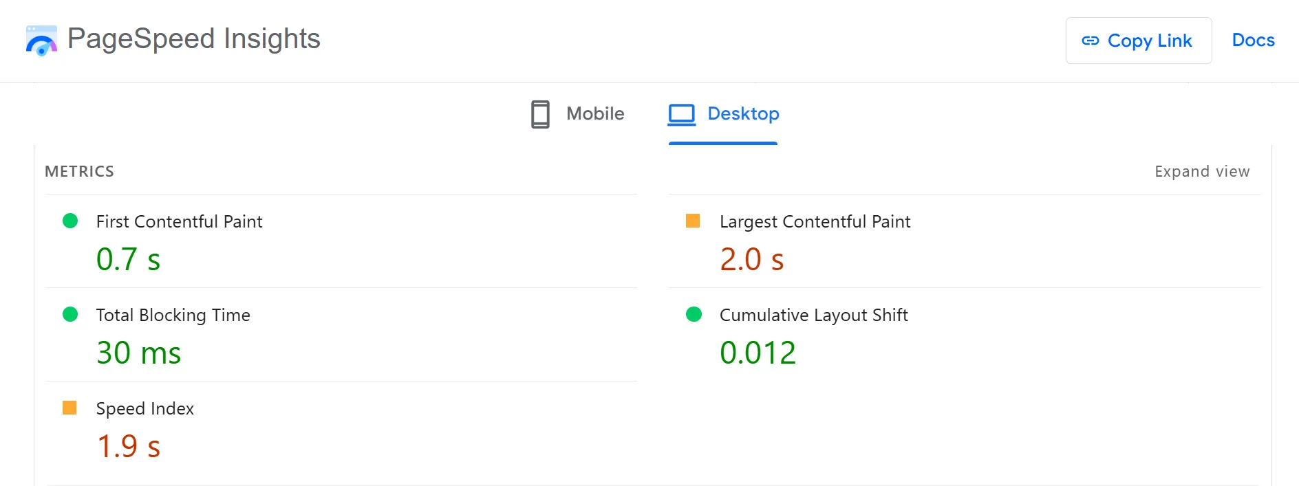 Total PageSpeed test