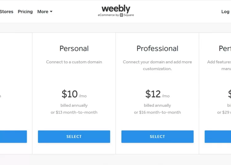 weebly pricing plans