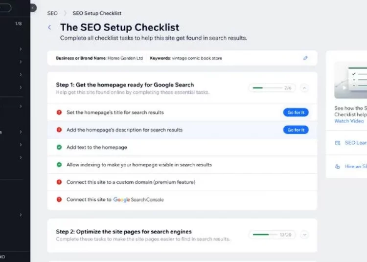 Wix SEO setup checklist