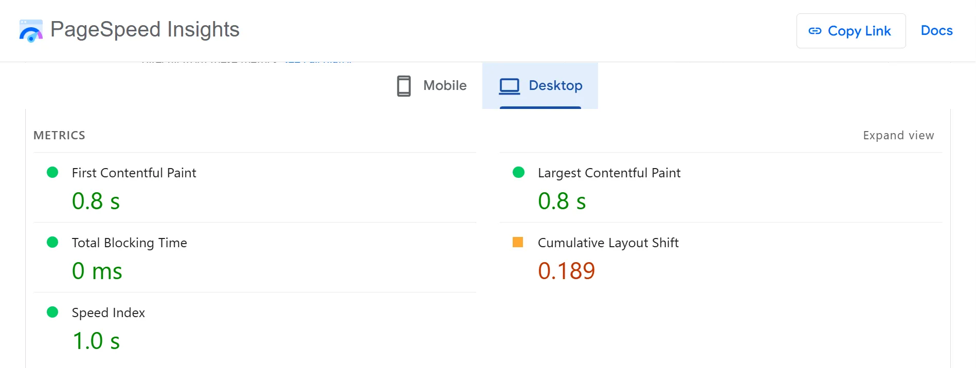 Woostify PageSpeed test