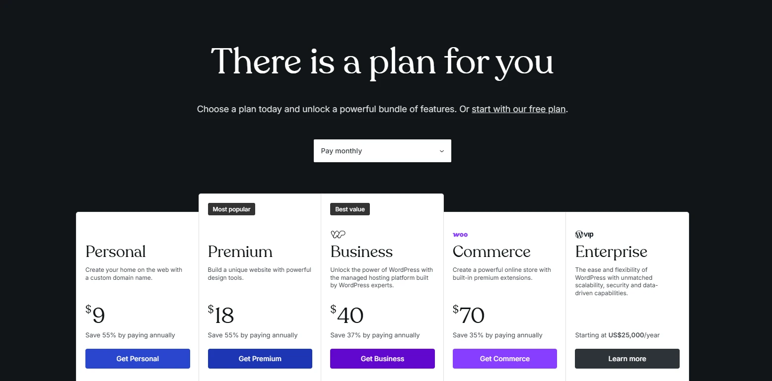 WordPress.com pricing plans