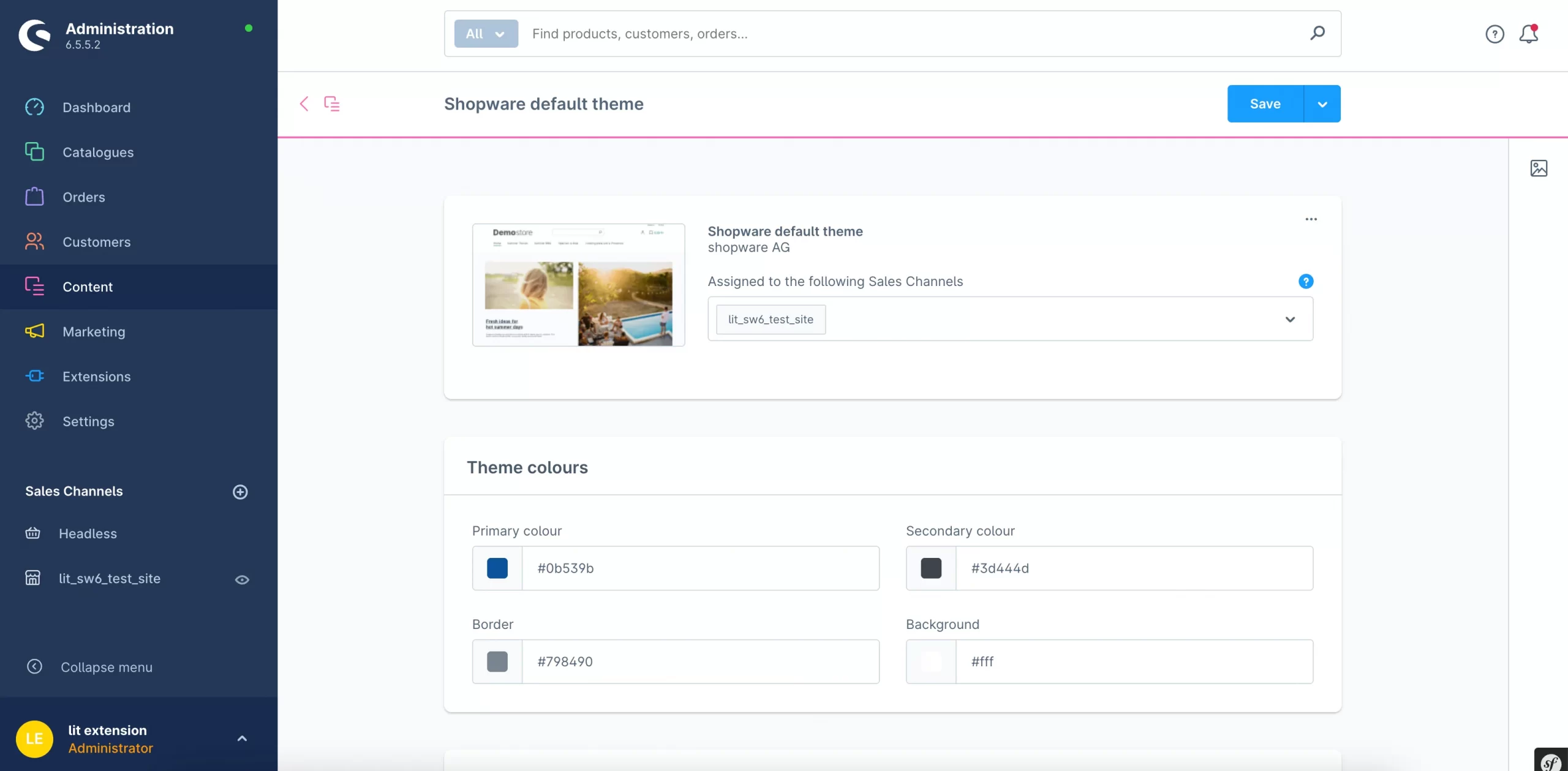 Theme manager of Shopware