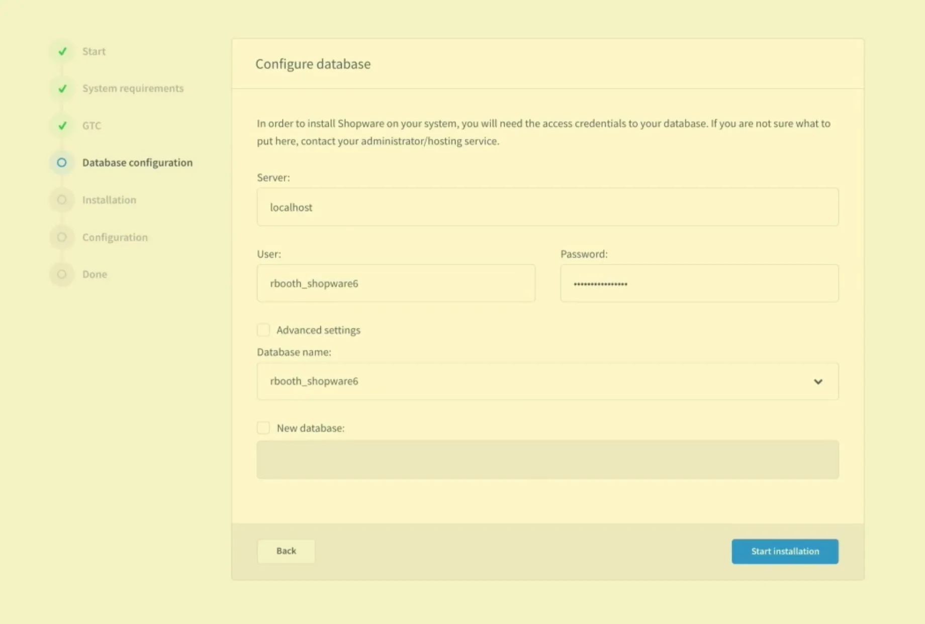 shopware installation config database