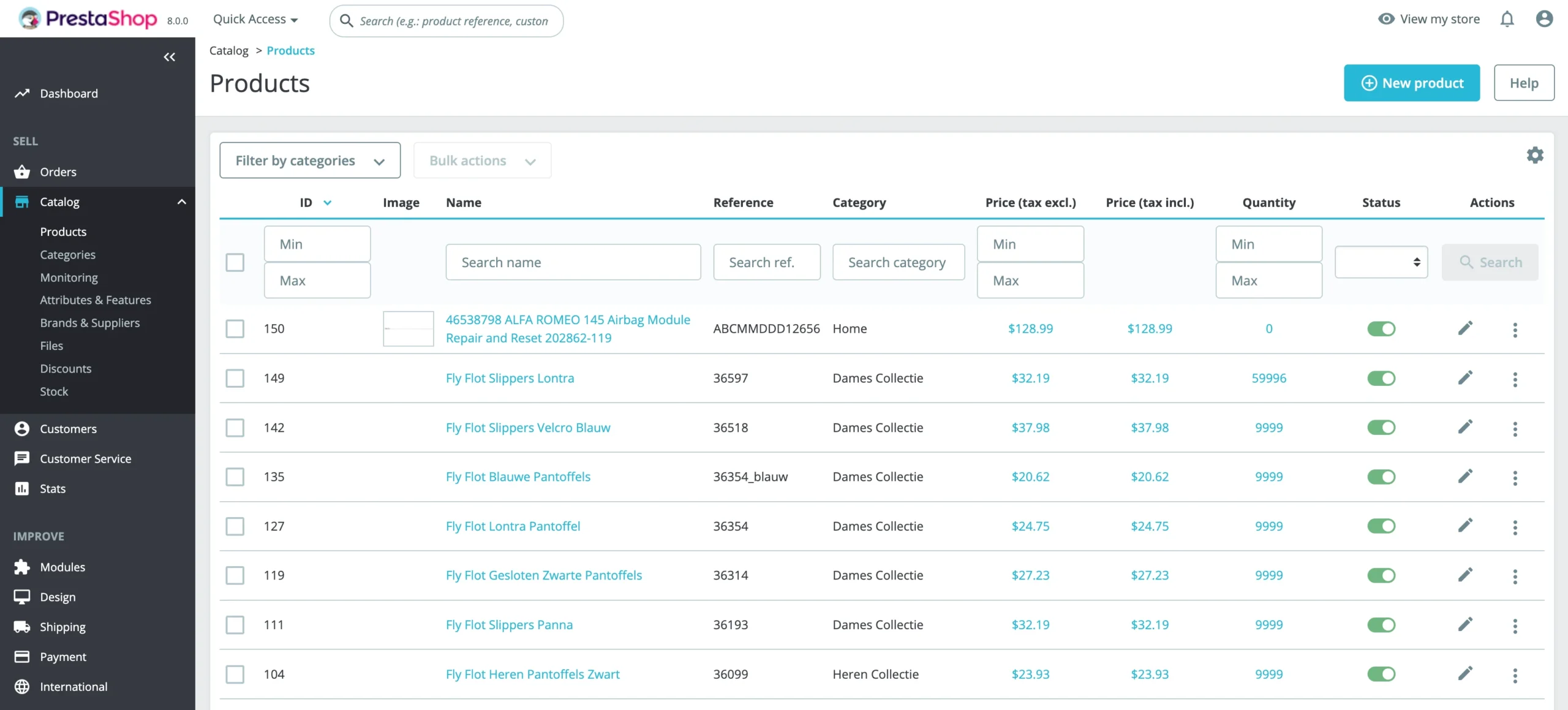 PrestaShop product management