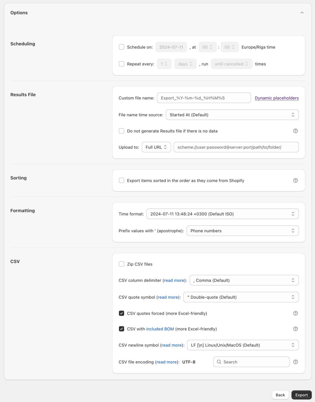 Step 2e: Change advanced settings for the exported file