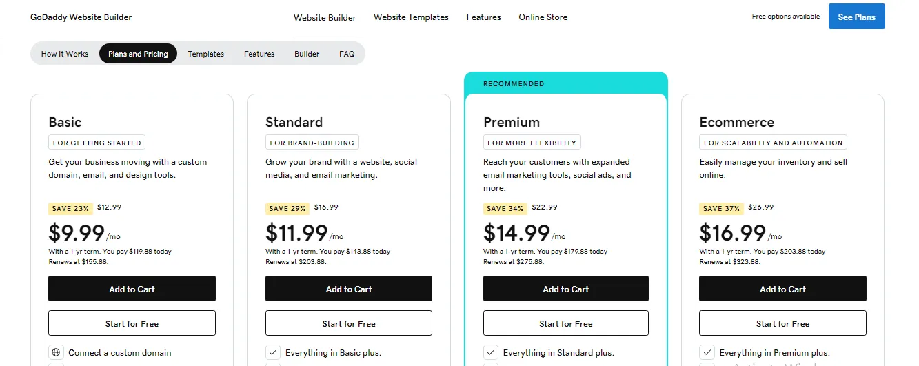 godaddy-website-builder-plans