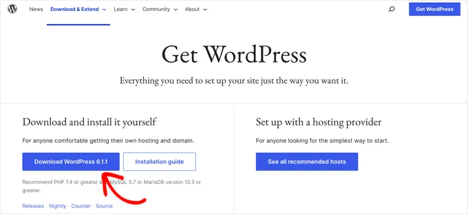 how to update wordpress: download the zip file of wordpress latest version