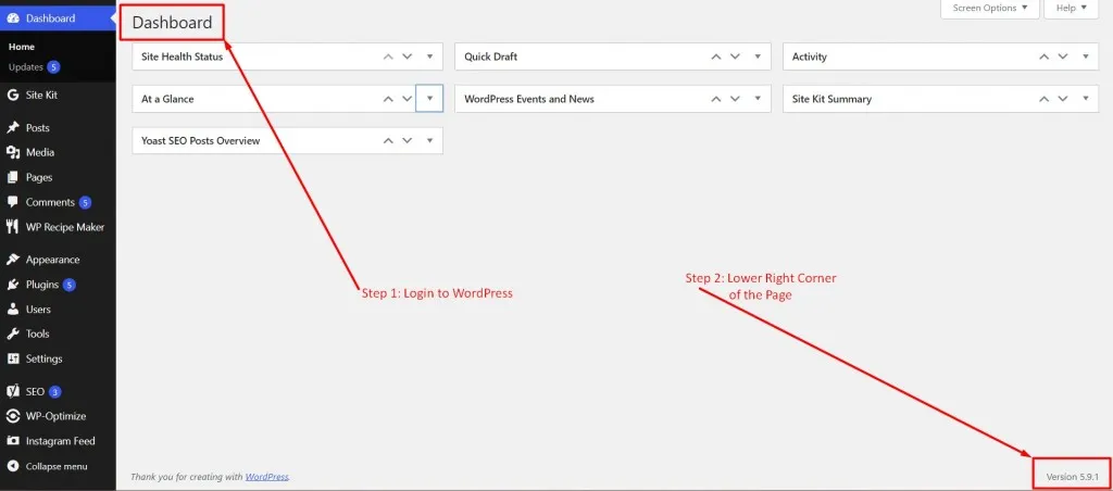 how to update wordpress: wordpres update footer