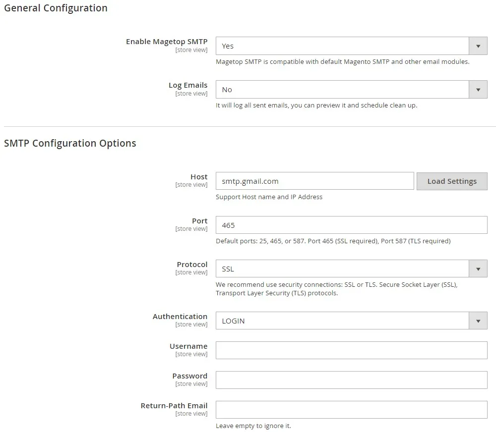 magento smtp configurations