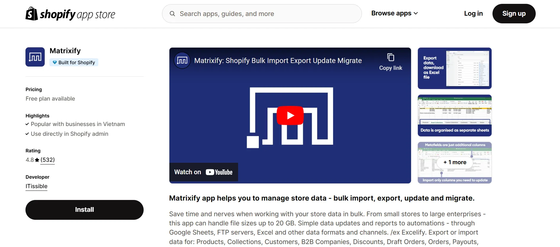 Matrixify - a Shopify export products app