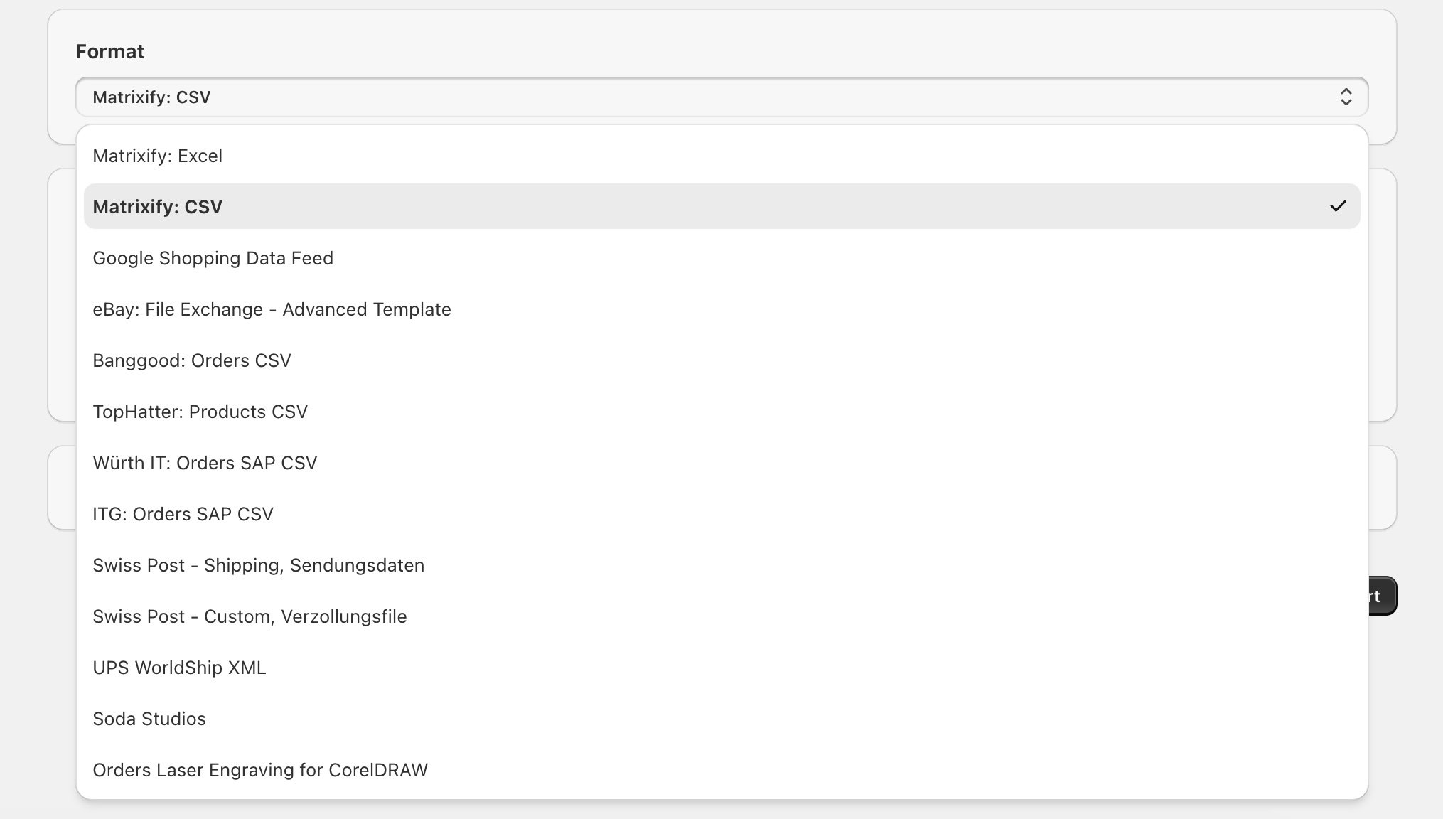 Step 2d: Select the Shopify export products format